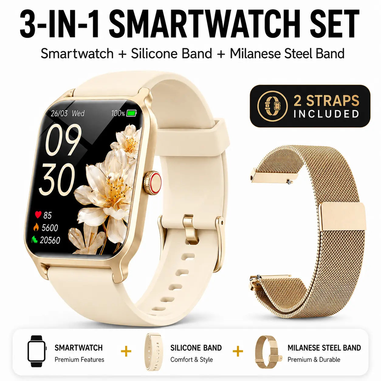 Smart Watch for Men and Women, 2.01" Touch Screen Lifestyle Watch with Message Reminder, Step Counter, Alarm, Timer, Music Control, Comfortable Strap, Compatible with Most Ios and Android Smartphones , Back to School Gift