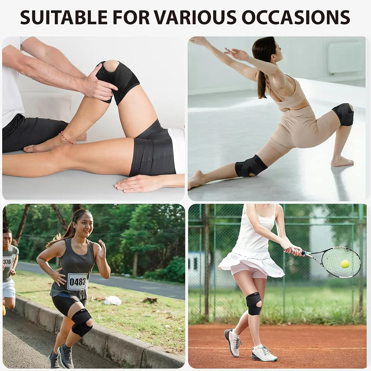 Breathable Open-Patella Knee Brace with Dual Side Stabilizers and Mesh Ventilation - Perfect for Injury Rehab and Multi-Sport Use, Includes 2 Sponge Pads, Essential for Camping
