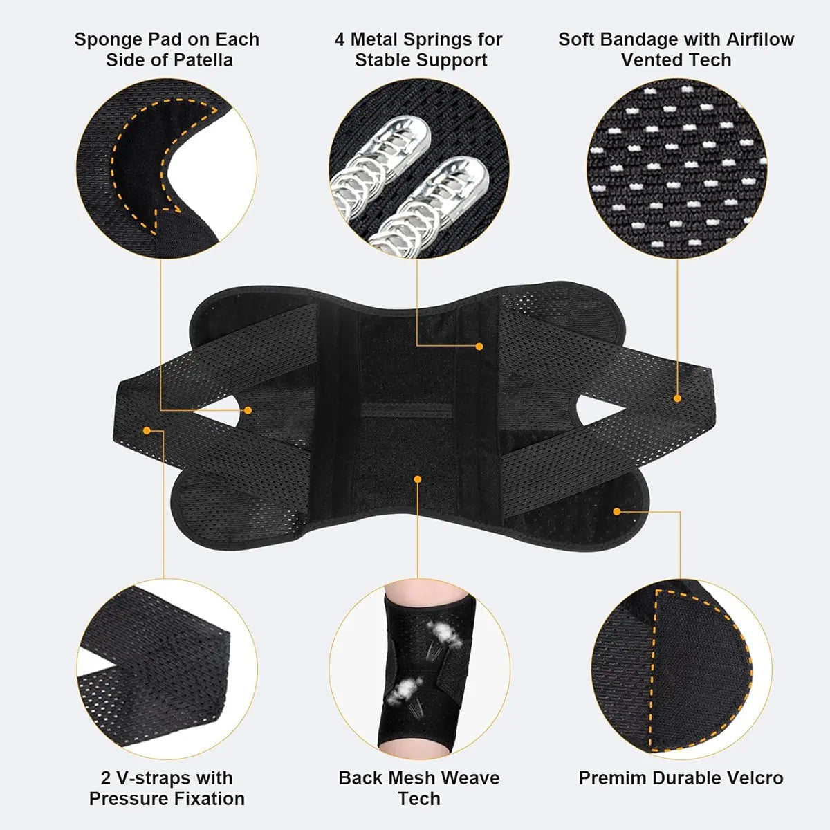 Breathable Open-Patella Knee Brace with Dual Side Stabilizers and Mesh Ventilation - Perfect for Injury Rehab and Multi-Sport Use, Includes 2 Sponge Pads, Essential for Camping