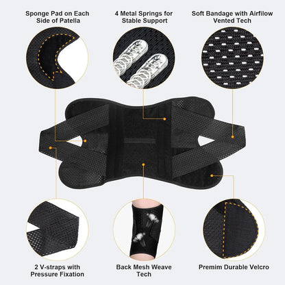 Breathable Open-Patella Knee Brace with Dual Side Stabilizers and Mesh Ventilation - Perfect for Injury Rehab and Multi-Sport Use, Includes 2 Sponge Pads, Essential for Camping