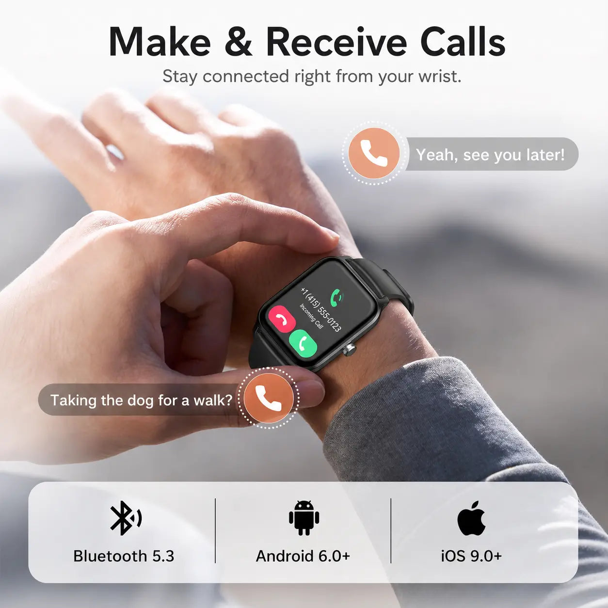 Smart Watch for Men and Women, 2.01" Touch Screen Lifestyle Watch with Message Reminder, Step Counter, Alarm, Timer, Music Control, Comfortable Strap, Compatible with Most Ios and Android Smartphones , Back to School Gift