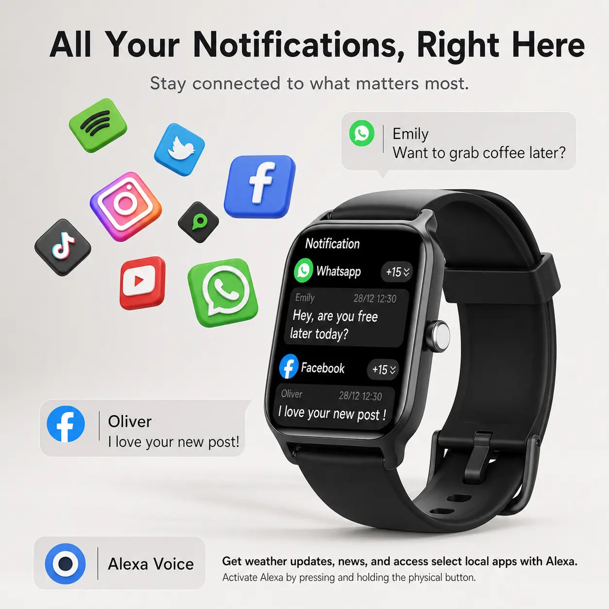 Smart Watch for Men and Women, 2.01" Touch Screen Lifestyle Watch with Message Reminder, Step Counter, Alarm, Timer, Music Control, Comfortable Strap, Compatible with Most Ios and Android Smartphones , Back to School Gift