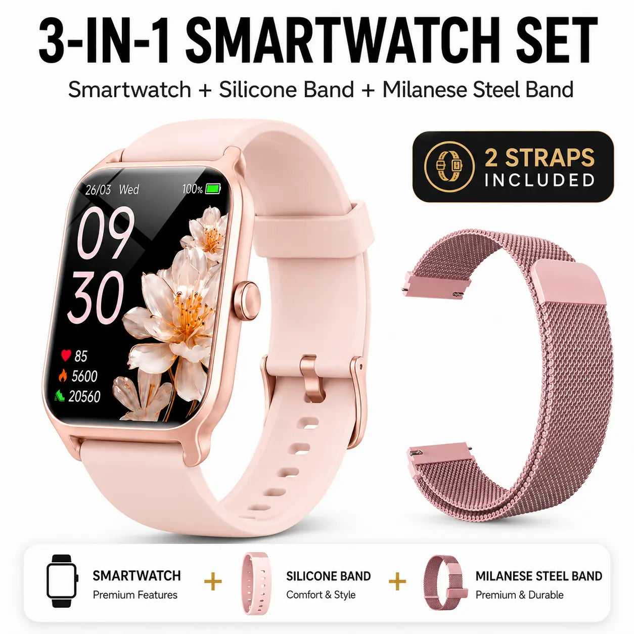 Smart Watch for Men and Women, 2.01" Touch Screen Lifestyle Watch with Message Reminder, Step Counter, Alarm, Timer, Music Control, Comfortable Strap, Compatible with Most Ios and Android Smartphones , Back to School Gift