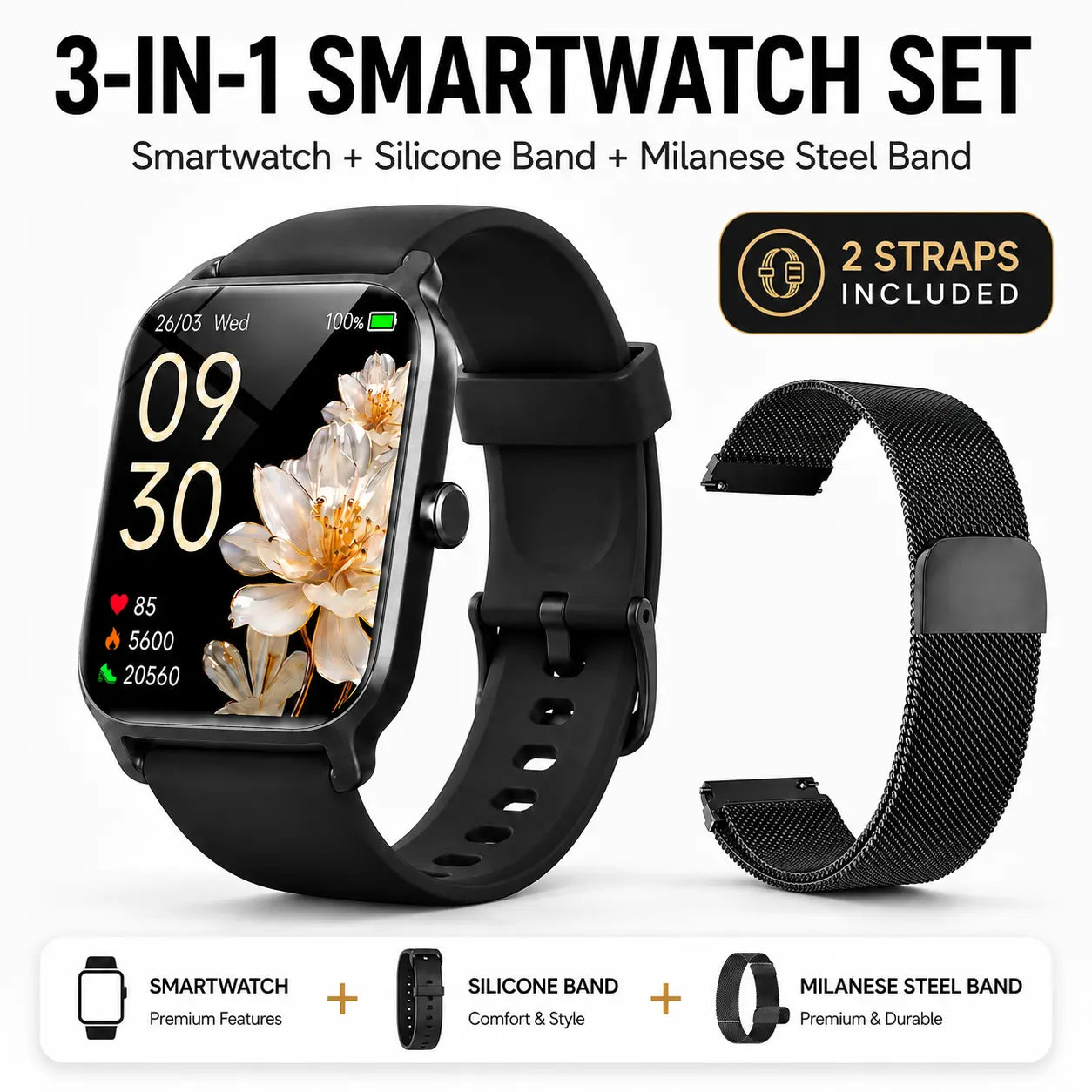 Smart Watch for Men and Women, 2.01" Touch Screen Lifestyle Watch with Message Reminder, Step Counter, Alarm, Timer, Music Control, Comfortable Strap, Compatible with Most Ios and Android Smartphones , Back to School Gift