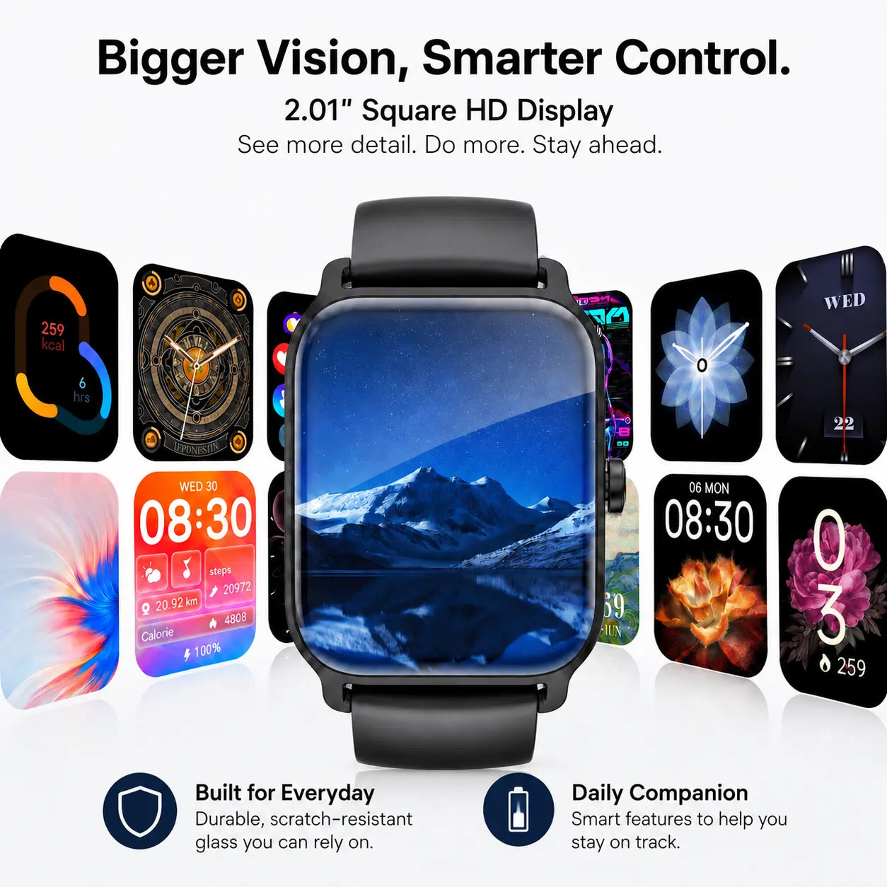 Smart Watch for Men and Women, 2.01" Touch Screen Lifestyle Watch with Message Reminder, Step Counter, Alarm, Timer, Music Control, Comfortable Strap, Compatible with Most Ios and Android Smartphones , Back to School Gift