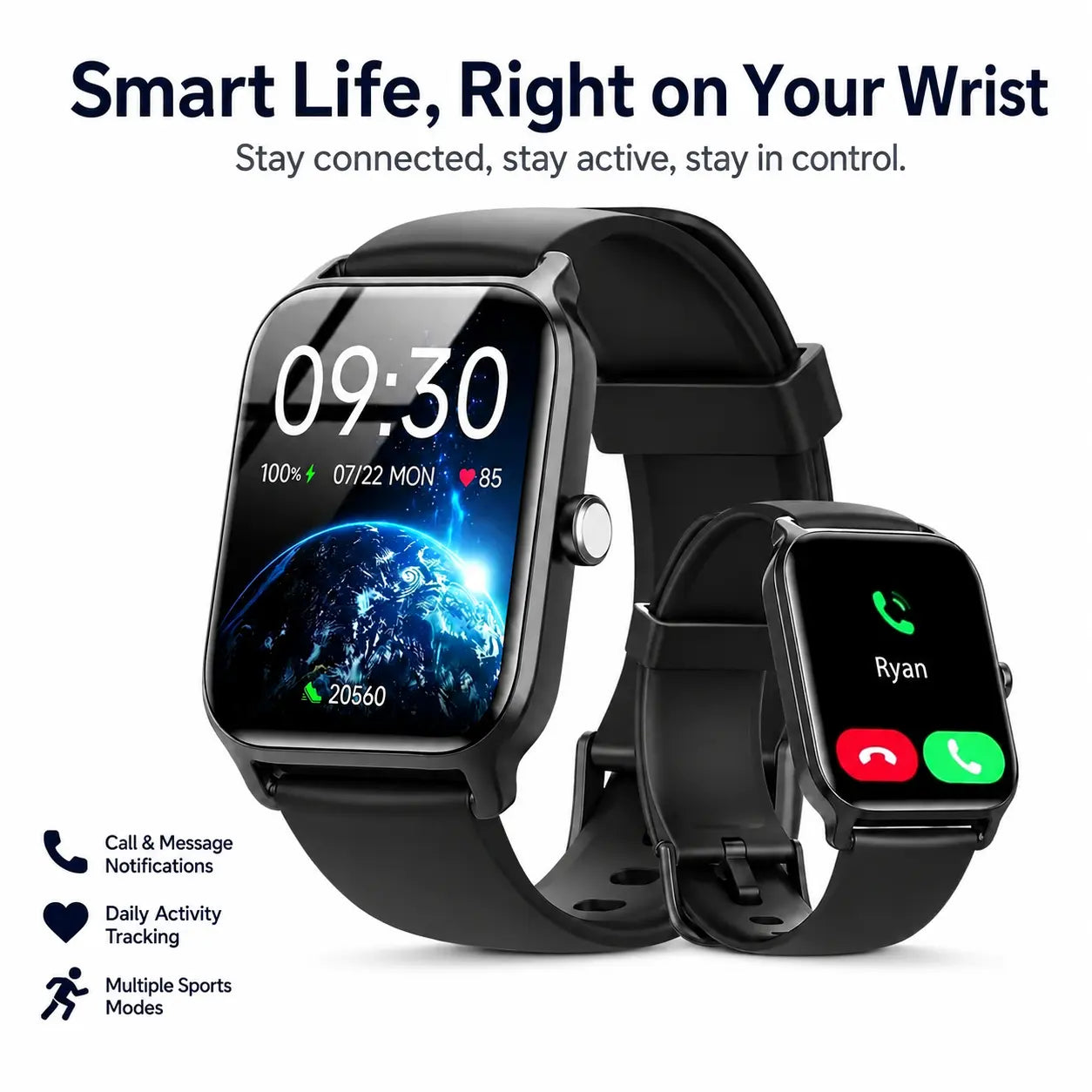 Smart Watch for Men and Women, 2.01" Touch Screen Lifestyle Watch with Message Reminder, Step Counter, Alarm, Timer, Music Control, Comfortable Strap, Compatible with Most Ios and Android Smartphones , Back to School Gift