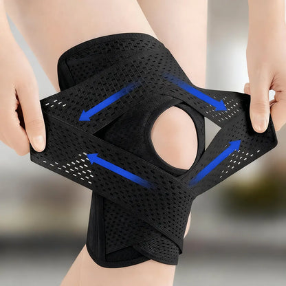 Breathable Open-Patella Knee Brace with Dual Side Stabilizers and Mesh Ventilation - Perfect for Injury Rehab and Multi-Sport Use, Includes 2 Sponge Pads, Essential for Camping