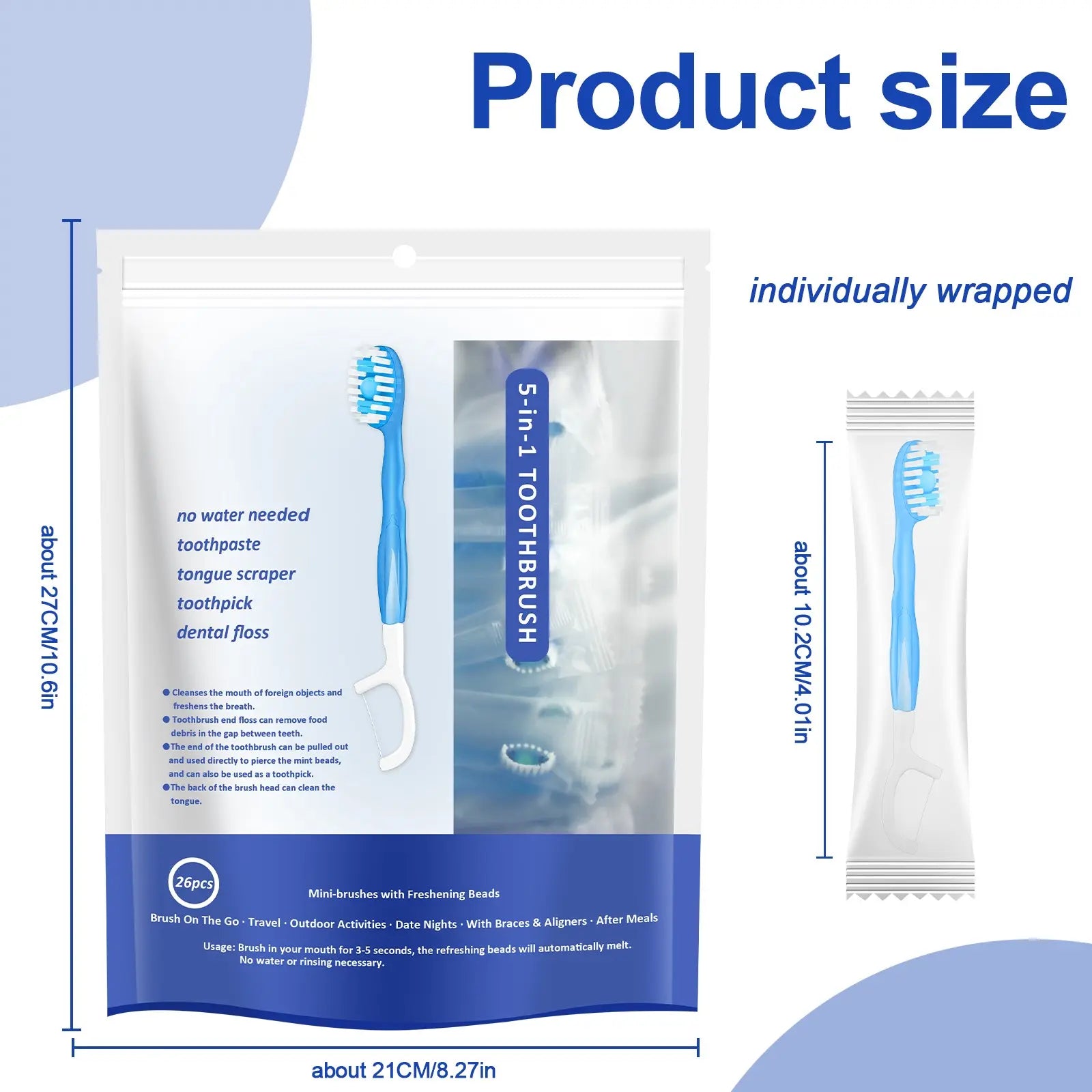 26-Pack Portable Disposable Toothbrushes with Toothpaste - Travel-Friendly, Rinse-Free, Fresh Mouth Solution