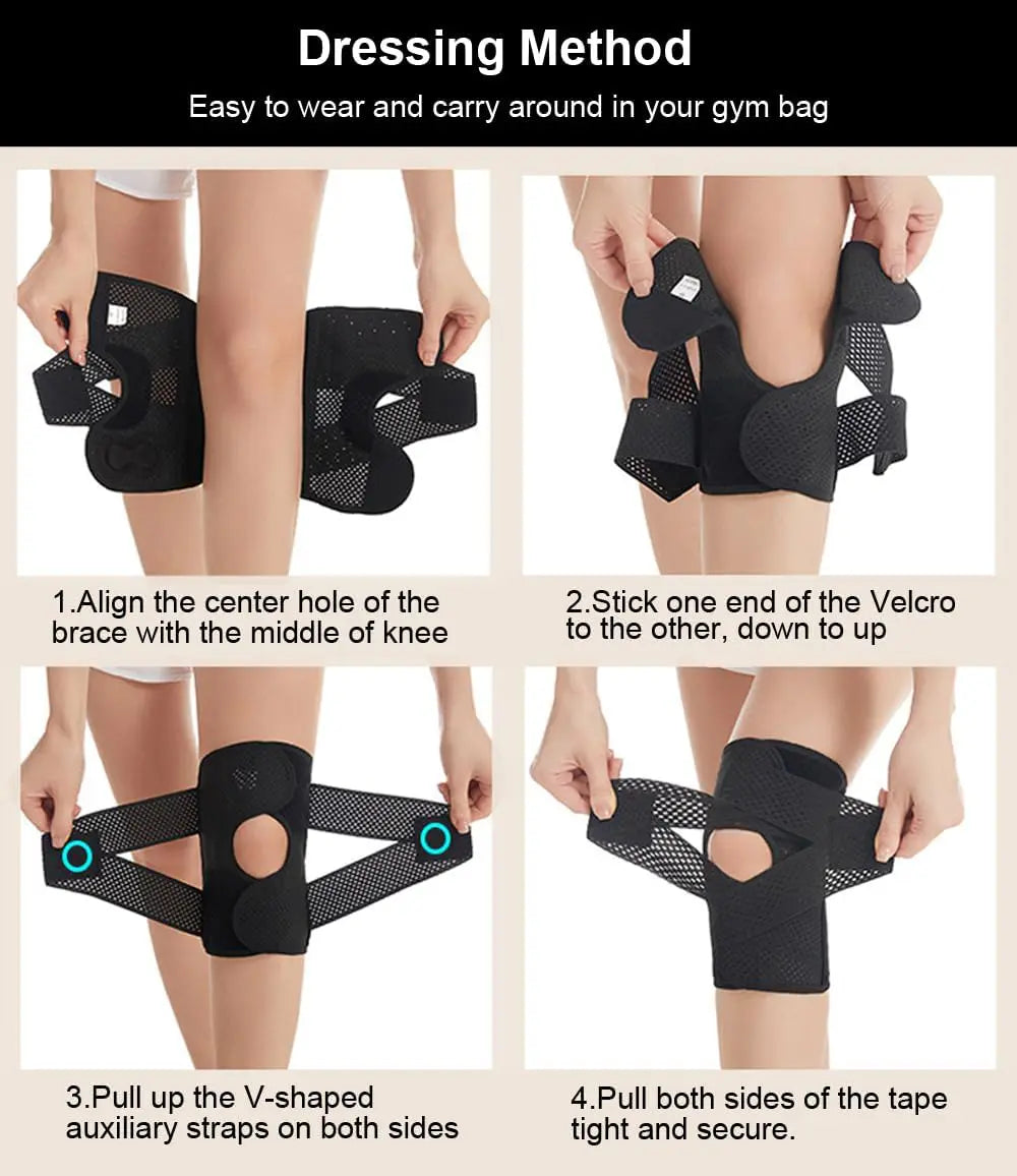 Breathable Open-Patella Knee Brace with Dual Side Stabilizers and Mesh Ventilation - Perfect for Injury Rehab and Multi-Sport Use, Includes 2 Sponge Pads, Essential for Camping