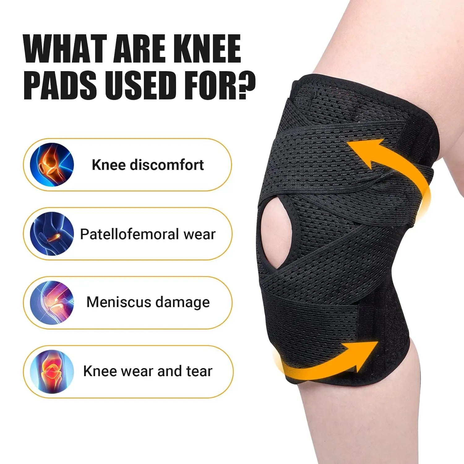 Breathable Open-Patella Knee Brace with Dual Side Stabilizers and Mesh Ventilation - Perfect for Injury Rehab and Multi-Sport Use, Includes 2 Sponge Pads, Essential for Camping
