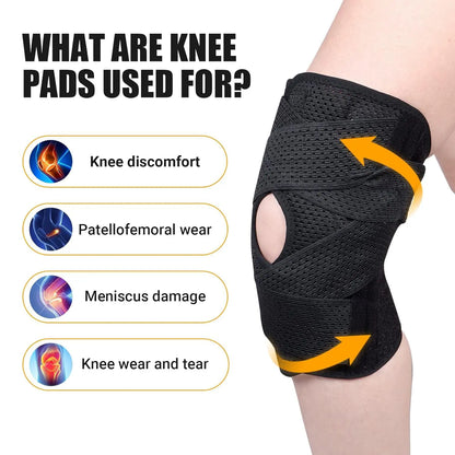 Breathable Open-Patella Knee Brace with Dual Side Stabilizers and Mesh Ventilation - Perfect for Injury Rehab and Multi-Sport Use, Includes 2 Sponge Pads, Essential for Camping