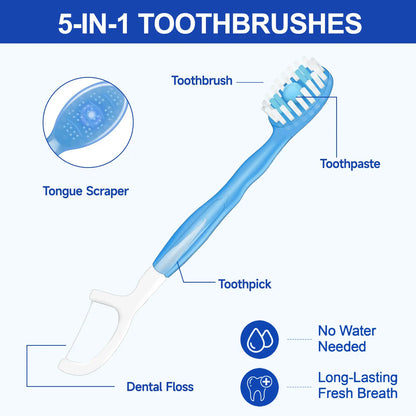 26-Pack Portable Disposable Toothbrushes with Toothpaste - Travel-Friendly, Rinse-Free, Fresh Mouth Solution