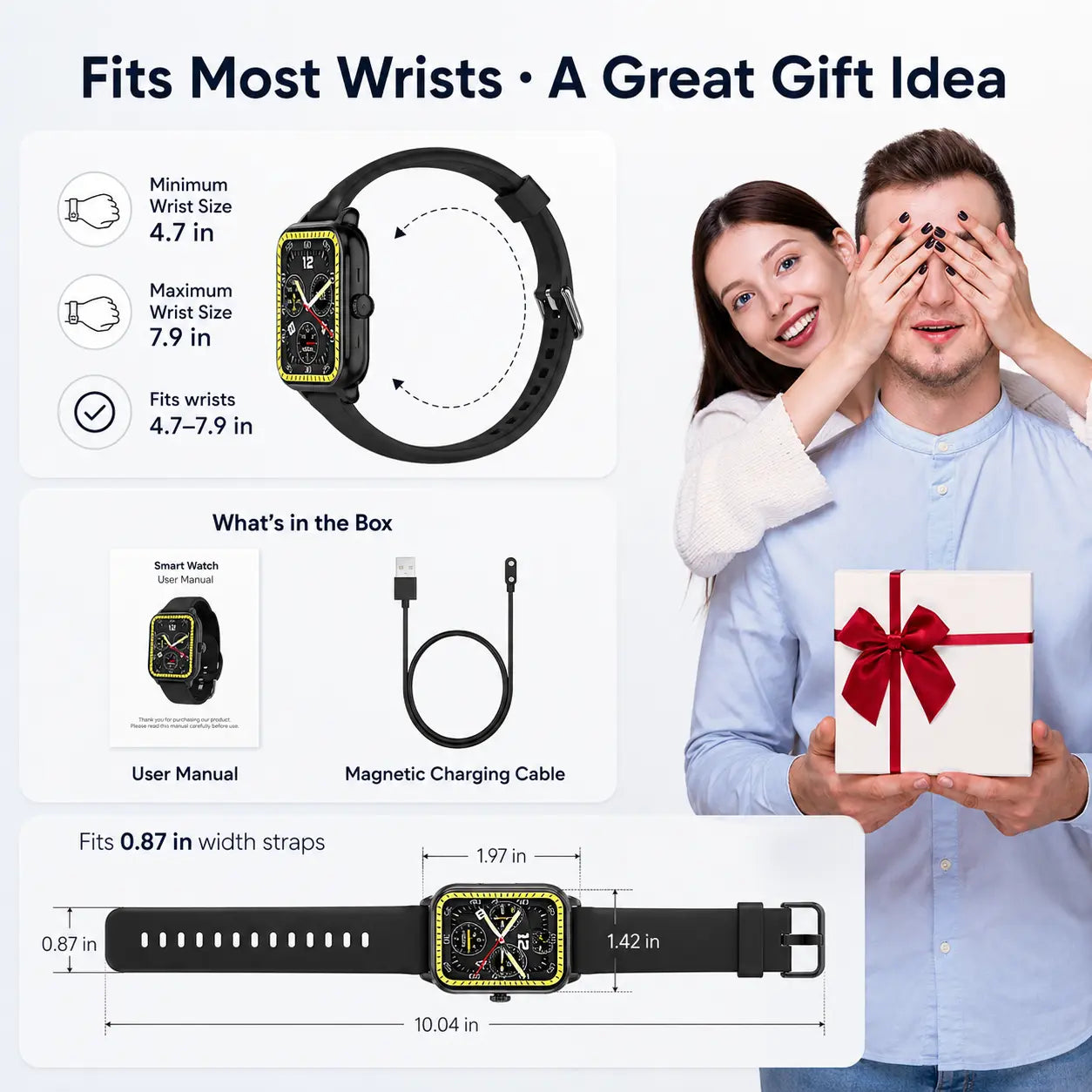 Smart Watch for Men and Women, 2.01" Touch Screen Lifestyle Watch with Message Reminder, Step Counter, Alarm, Timer, Music Control, Comfortable Strap, Compatible with Most Ios and Android Smartphones , Back to School Gift